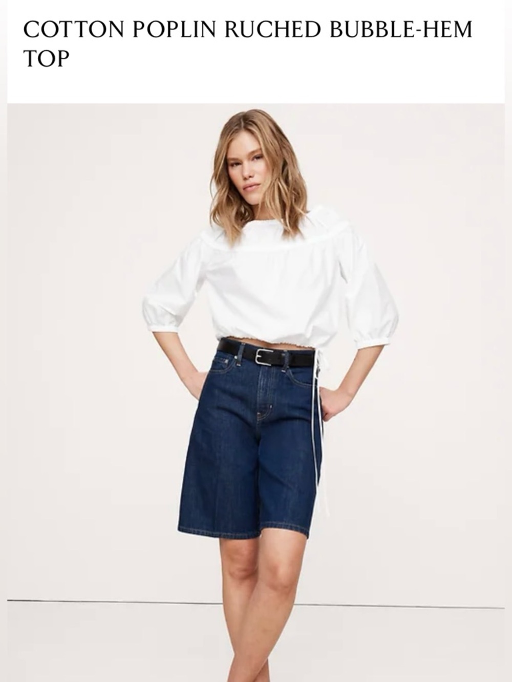 Banana Republic Cotton Poplin Ruched Bubble-Hem Top